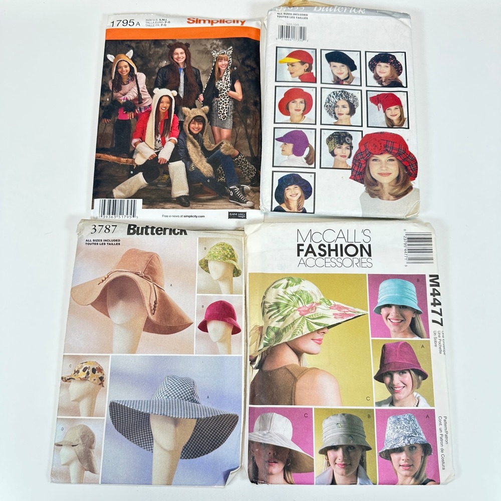 VTG Lot 4 Hat Sewing Patterns Simplicity Butterick McCalls Accessory Y2K 90s